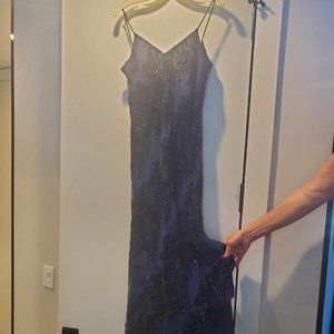 VINTAGE NIKI BY NIKI LEVAS NAVY WOMENS SIZE 6 BEADED FORMAL SLIP SCARF DRESS